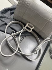Balenciaga Hourglass Silver Hardware Crossbody XS White Crocodile Print Leather