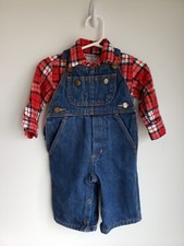Vintage Montgomery wards Overalls Baby Boy infant 6-9 Months and Flannel Shirt