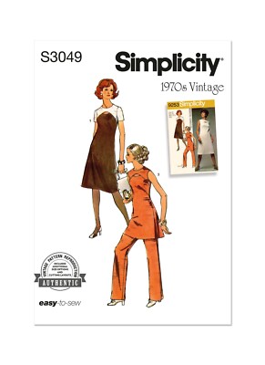 SIMPLICITY 3049 MISSES 70ER JAHRE KLEID TUNIKA HOSE Schnittmuster Größe 6-14 & 14-22