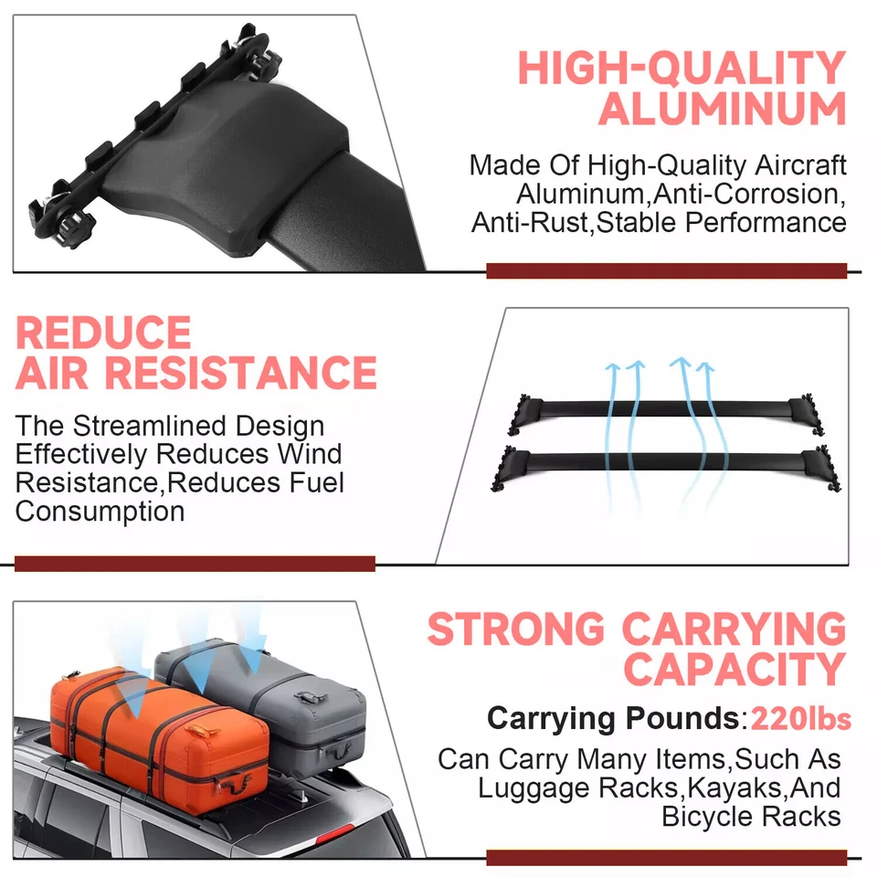 220LB Roof Rack Cross Bar Luggage Cargo Carrier For Honda Pilot 2009 2010-2015 Foto 4 de 4