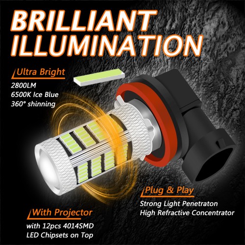 2Pcs Ice Blue H11 H8 Car Truck Pickup Fog Lights Driving Lamp 92-SMD LED Bulbs - Picture 2 of 12