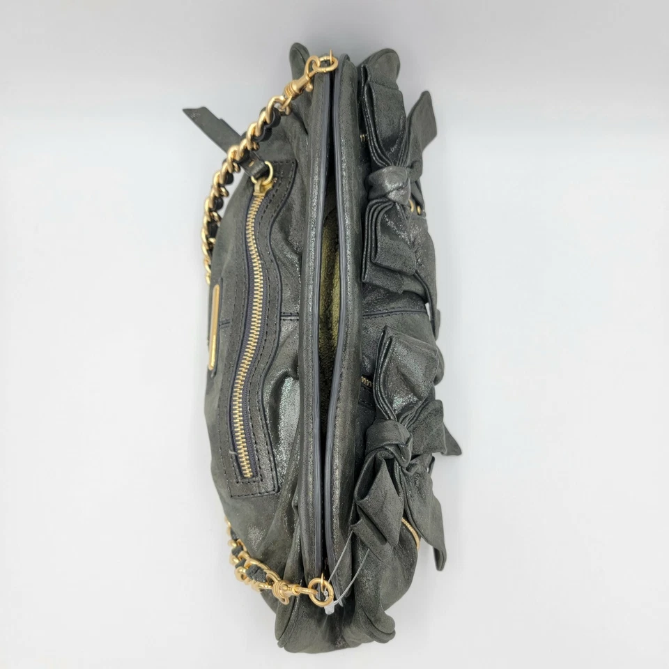 Isabella Fiore Metallic Bow Zip Convertible Clutch Leather Purse Bag Handbag - Image 3 of 4