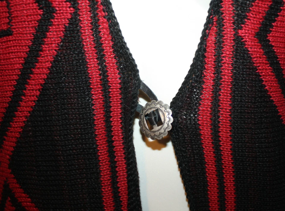 Ralph Lauren Rojo Negro Chaleco Geométrico Indio Manta Lino M Concho Botón Foto 4 de 4