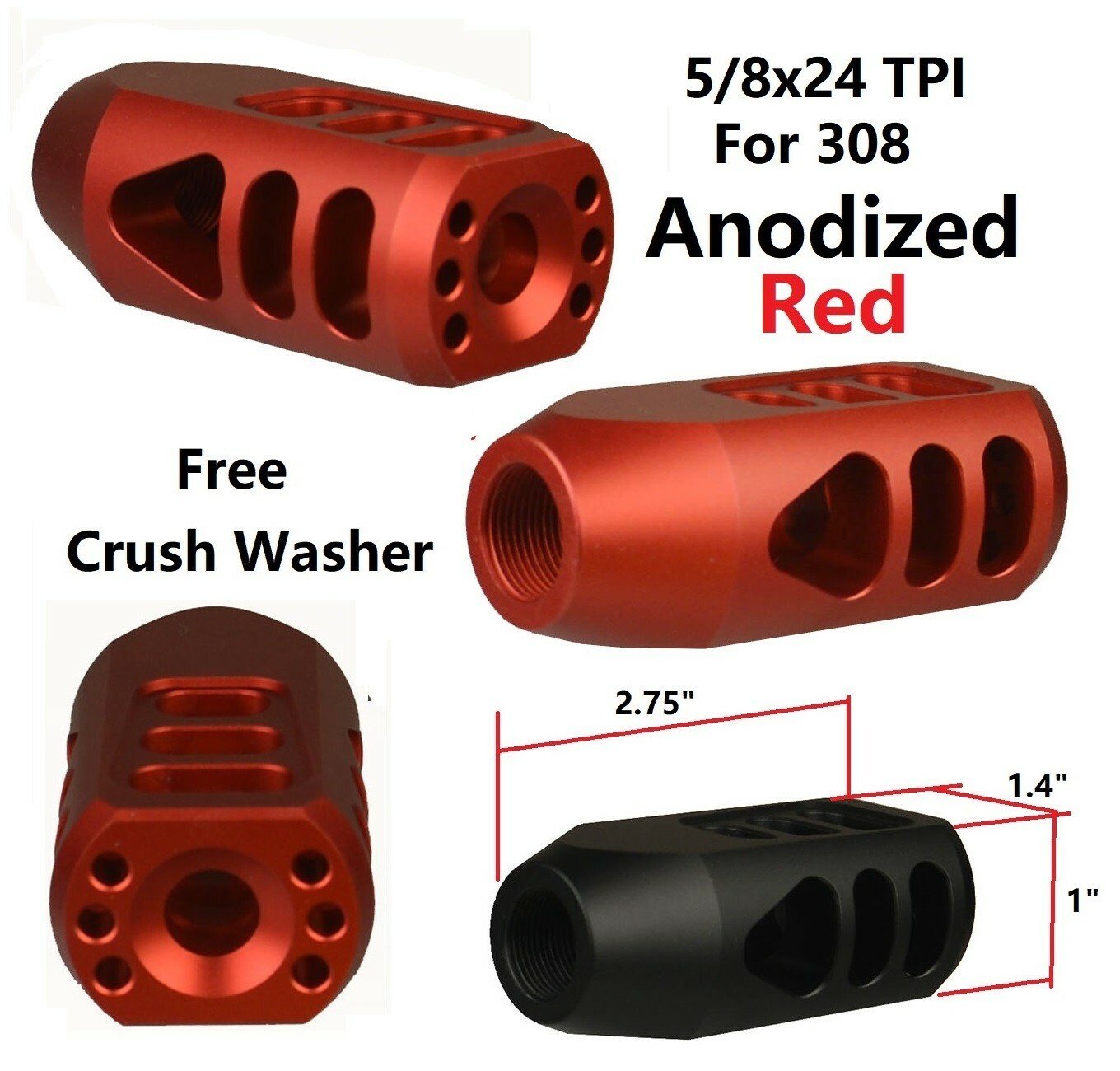 Muzzle 1911 .45 ACP Muzzle Brake Compensator, Round Tube Style - Foto 7