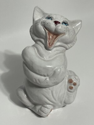 Whimsical Laughing Cat Figural Statue, Ceramic, Made in Italy