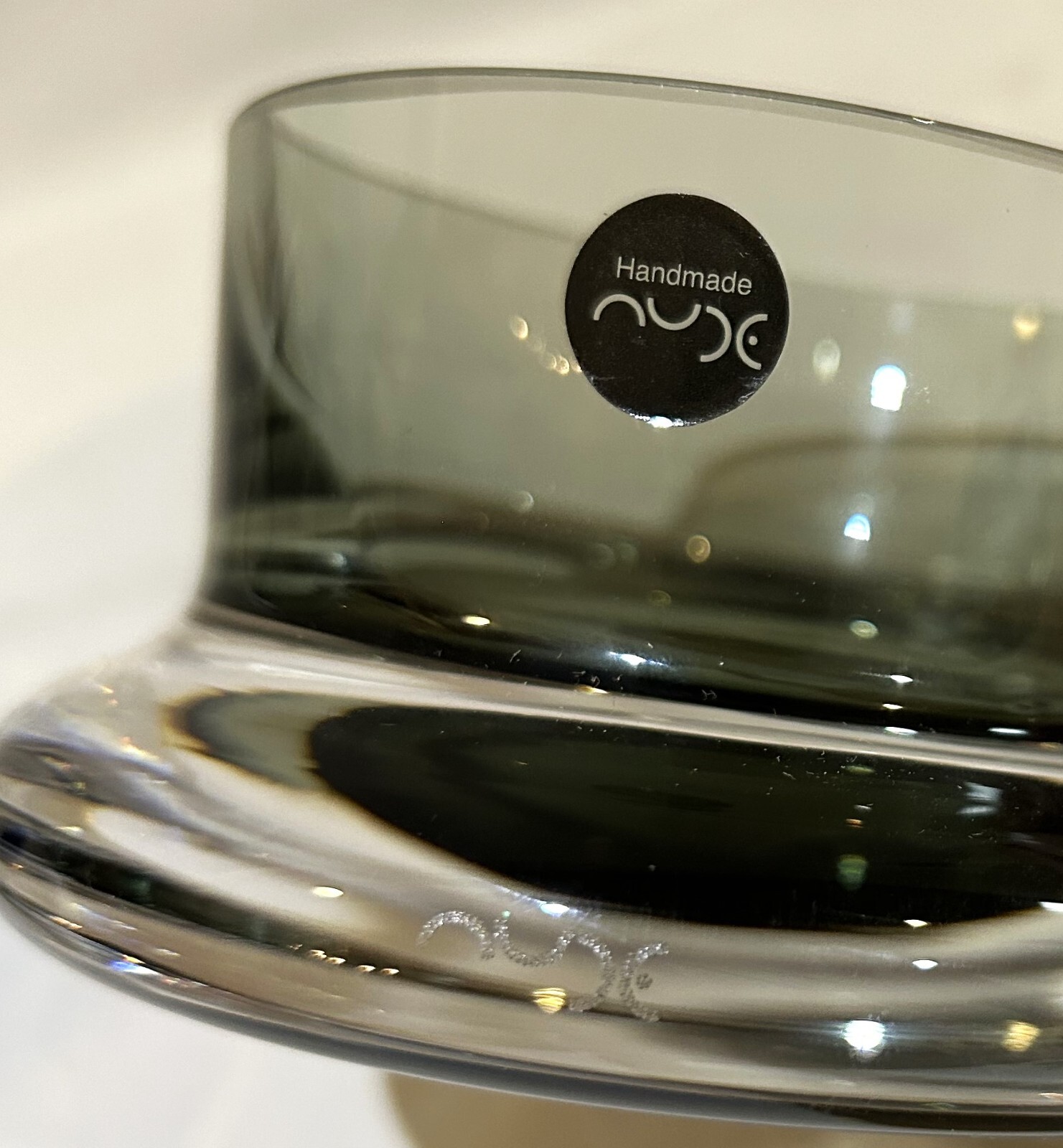 Pair of NUDE Glass Stamp Bowls by Studio Rygalik Turkey Smoky Gray NIB