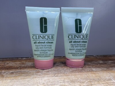 2X Clinique All About Clean Liquid Facial Soap Mild 1oz each Travel Size New
