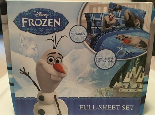 Disney Frozen Snowman Olaf Themed Microfiber Full Sheet Set Blues Soft NEW - Picture 5 of 17