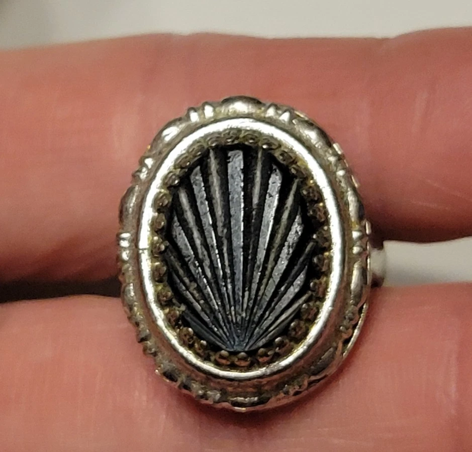 Vintage W & D Merlano Davis Intagliato Vetro Deco Sunburst Argento Mix Anello - Immagine 4 di 4