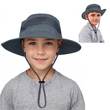 Kids Sun Hat Outdoor UPF 50 Boys Sun Hat Wide Brim 5-13 Years 01pc Dark Grey