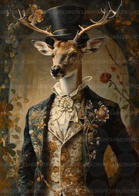 写真・グラフィック Male Deer Portrait - A4 Photo Victorian Highland Stag Gentleman Art Print Deer Animal Portrait