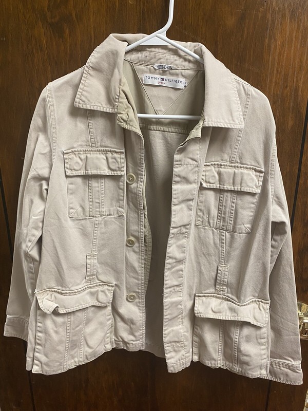 Tommy Hilfiger Jacket Womens Large Beige Tan Utility Long Sleeve Coat Jacket