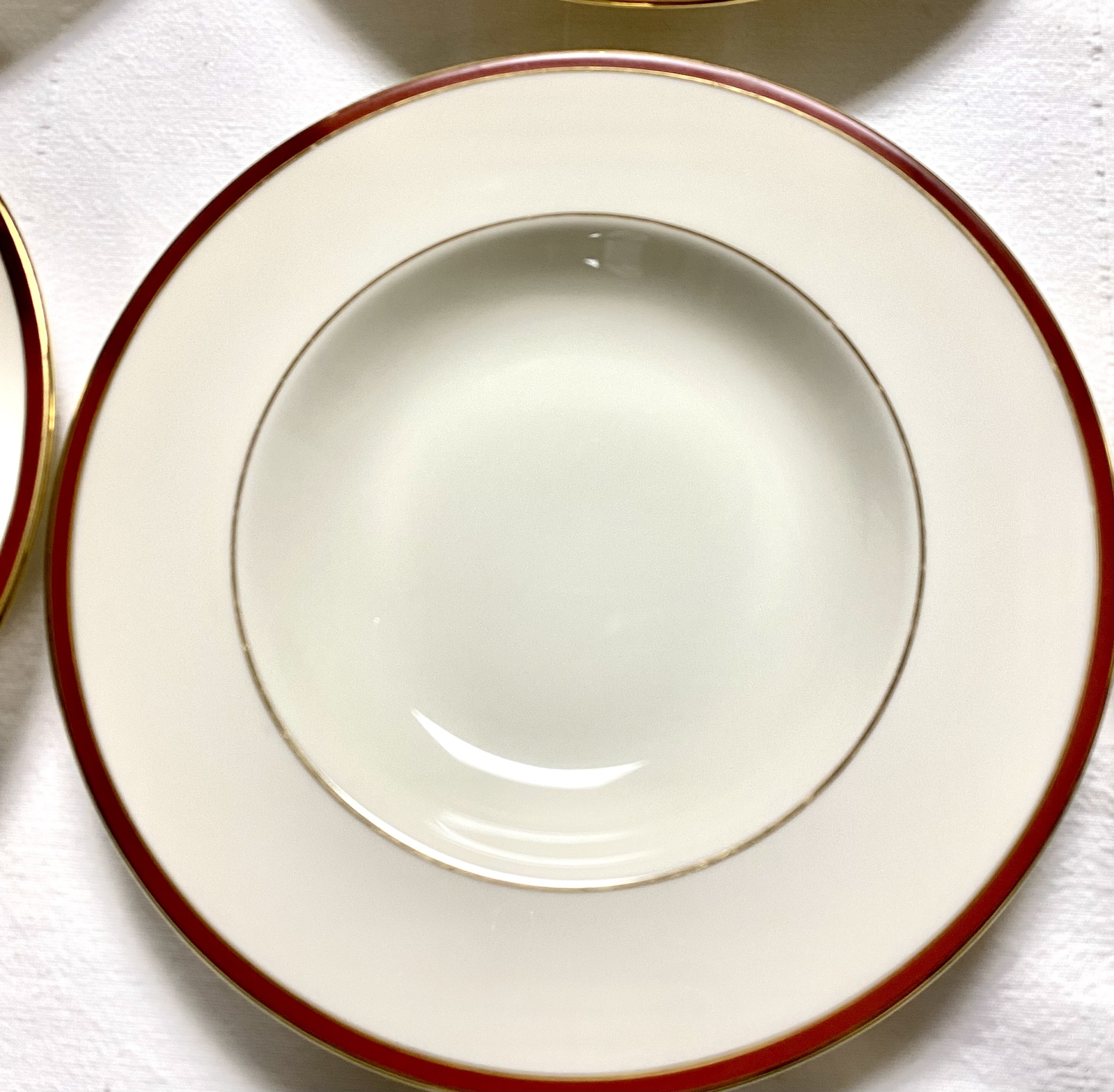 Vintage Atlas China Warranted 22 Karat Gold Red Striped Set 6 Soup Plates 8.75" eBay