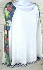 Hem & Thread Women's Floral & Cream Tunic Shirt Long Sleeve Raw Hem NWT A4209