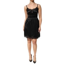 DOLCE & GABBANA Dress Black Silk Blend Lace Trim Sleeveless Mini IT36/US2/XXS