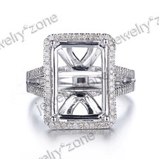 Sterling Silver Natural Diamond Wedding Ring Radiant/Emerald 14x10mm Semi Mount