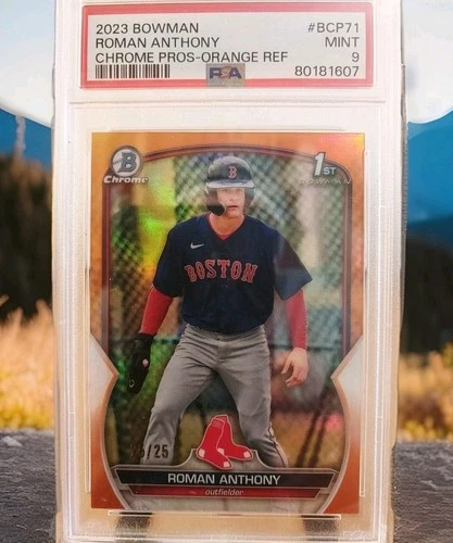 2023 BOWMAN CHROME PROSPECTS ORANGE REFRACTOR ROMAN ANTHONY #25/25 PSA 9 BOOKEND