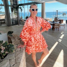 Zimmermann Lyre Mini Dress Size 0 AU 8 US 4 - Designer Red Billow Sleeve