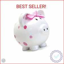 Child to Cherish Ceramic Polka Dot Piggy Bank for Girls, Pink