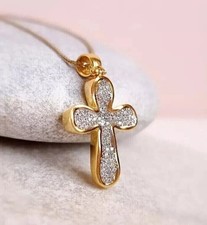 2 Ct Round Cut White Moissanite Women's Cross Pendant 14K Yellow Gold Plated