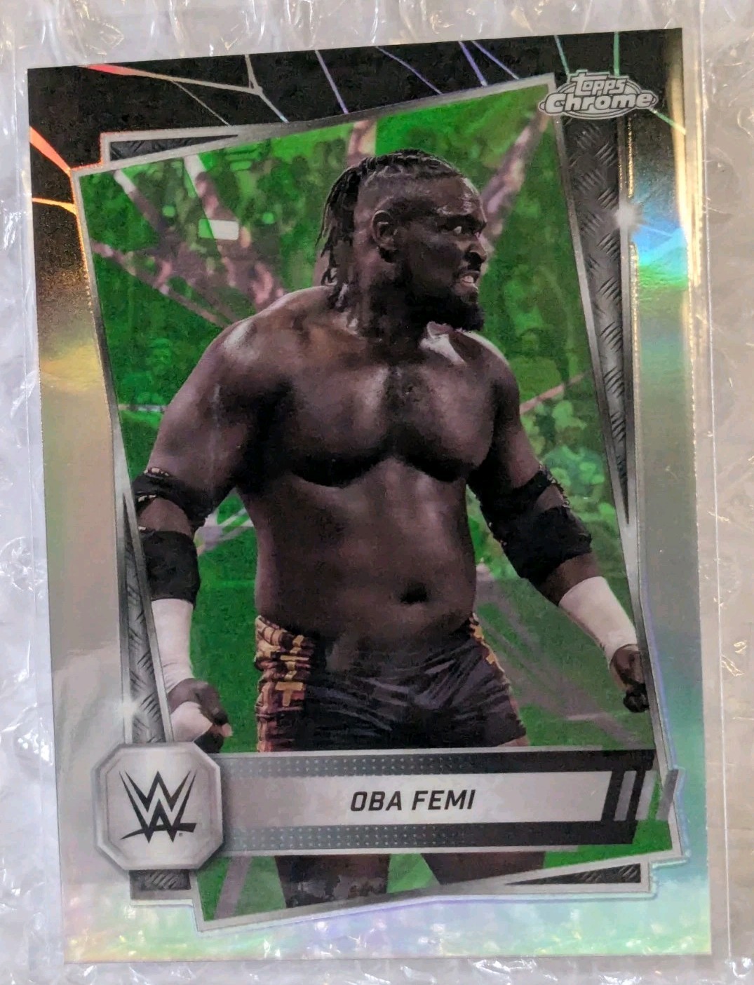 2025 Topps Chrome Oba Femi Neon Green & Black Refractor WWE NXT #113