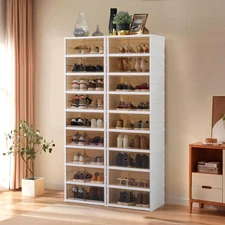 Collapsible Shoe Rack Organizer Foldable Shoe Cabinet with Doors, Large Plastic 