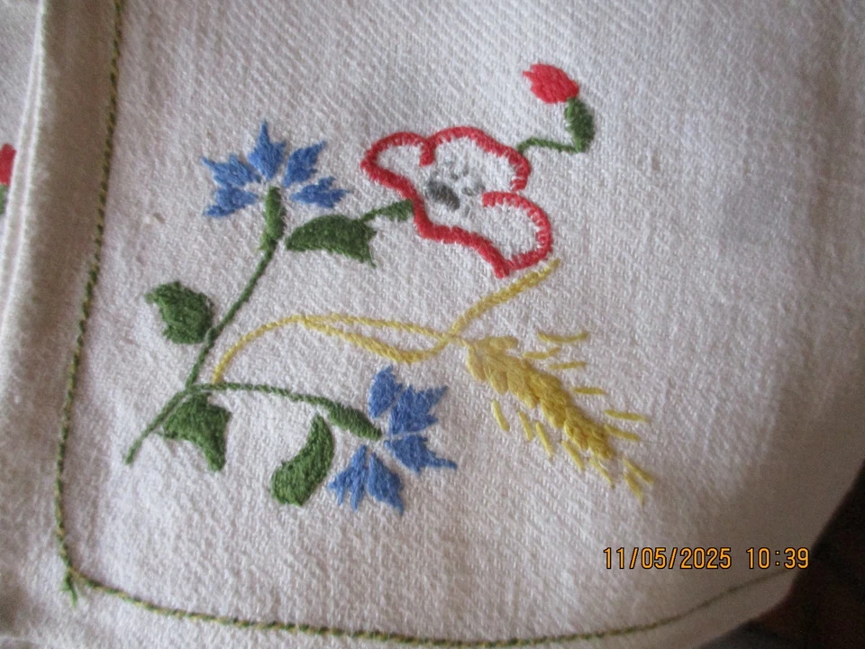 TEXTILE ANCIEN  LINGE DE TABLE 10 SERVIETTES  LIN ET CHANVRE BRODERIE BOUQUET BE - Photo 4/4