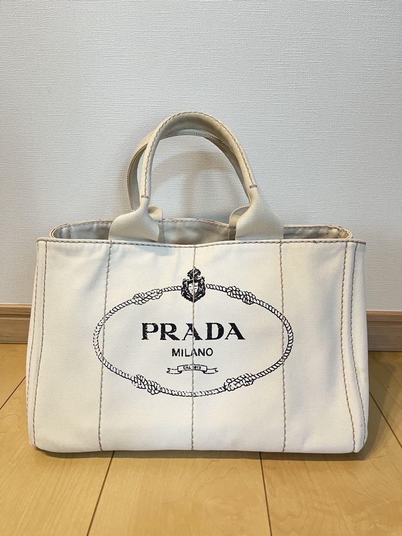 Prada White Canvas Tote Bag Authentic From Japan