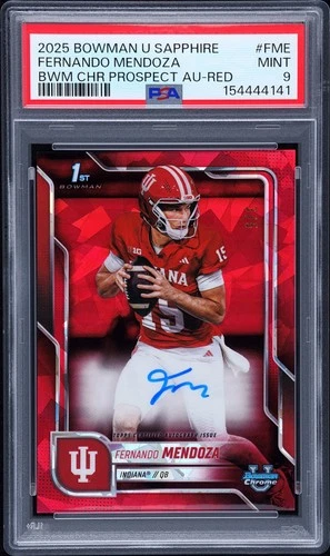 2025 BOWMAN UNIVERSITY CHROME PROSPECT AUTO RED #FME FERNANDO MENDOZA 3/5 PSA 9