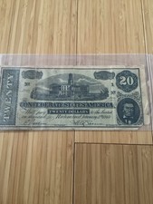 Vintage Confederate States of America 1864 Twenty Dollar Bill Reproduction Money