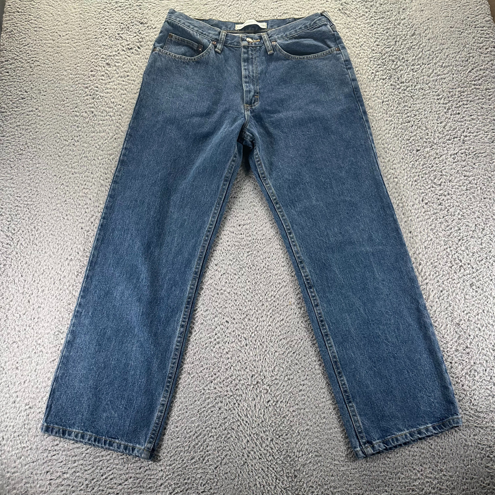 's 34x30 Blue Cotton Denim Straight Relaxed Fit Workwear Tra