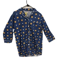 Kakao Friends Ryan Polkadot Women’s  Blue Sleepshirt Button Down Large Pajamas