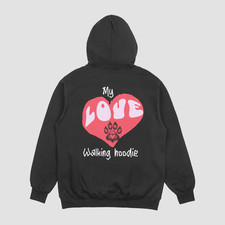 My Love Walking Hoodie Dog Lover Paw Heart Graphic Pet Owner Cute Back Print