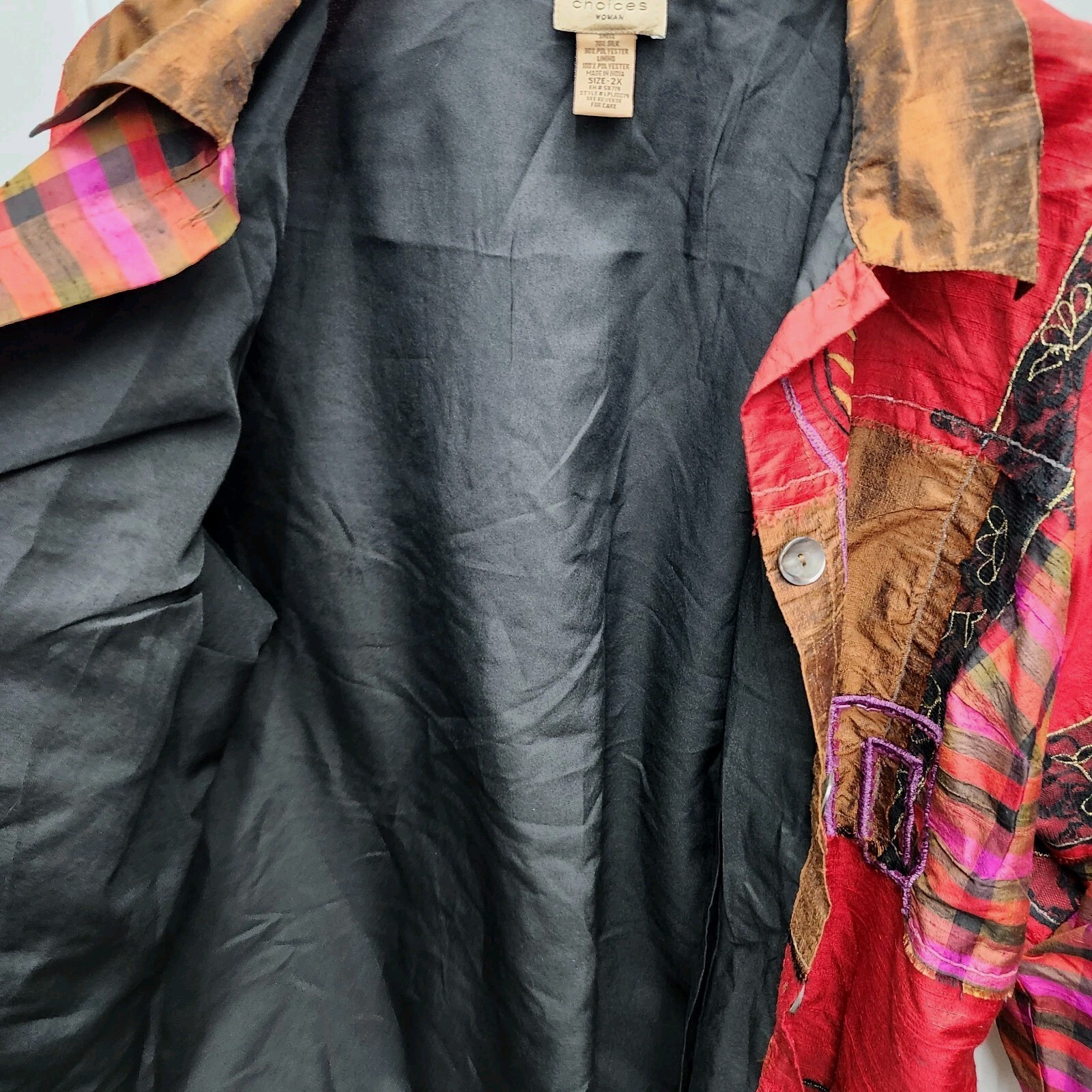 Choices Patchwork Daisy Silk Blend Jacket Womens … - image 4