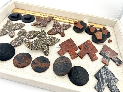 21 Gemstone Cabochons Large Carved Shapes Damaged Vintage Earrings Salvage Lot C