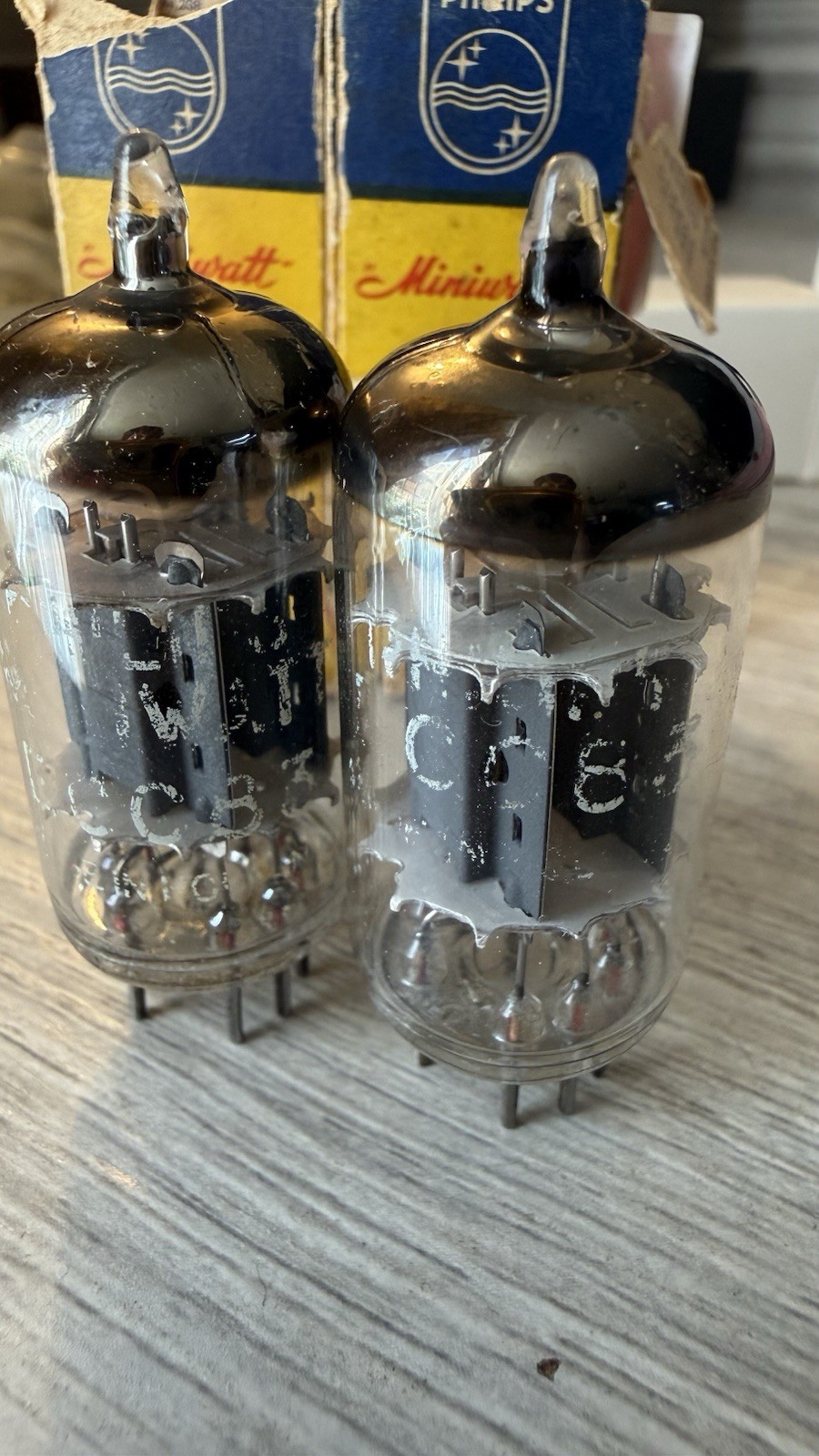 Matched Pair Philips Miniwatt ECC83 Ring Getter 12AX7A Rare Holy Grail’s NOS