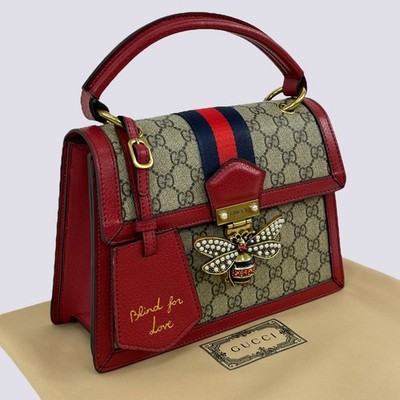 Gucci GG Monogram Queen Margaret Bee 2WAY Shoulder Hand Bag Red 476541
