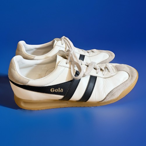 Gola Torpedo Leather Sneakers Womens 7.5 White Black Gold Retro Trainer Classic