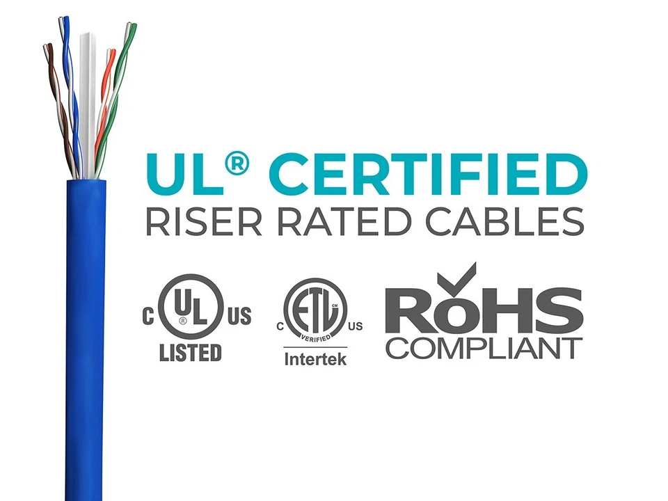 Cat6 Ethernet Bulk Cable Solid 500Mhz UTP Copper Wire 23AWG 1000ft Blue CMR Wire - Image 3 of 4