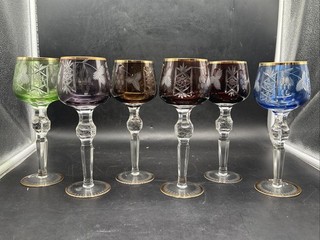 6 teiliges Set Römer Römergläser / Weinrömer aus Überfangkristall (Bunt) M.22
