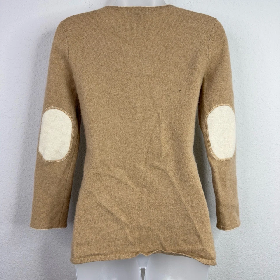 Suéter Lauren Hansen Mujer M Marrón Cachemira Parche en el Codo Preppy Cárdigan Neutro Foto 2 de 4