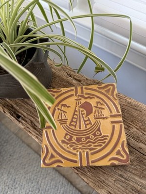 moravian pottery tile Mayflower Ship Decorative Tile Handmade