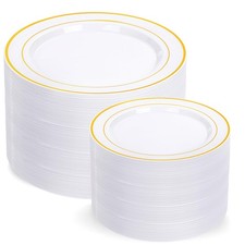200 Pcs Gold Plastic Plates - Disposable Party Plates Include 100 Dinner Plat...
