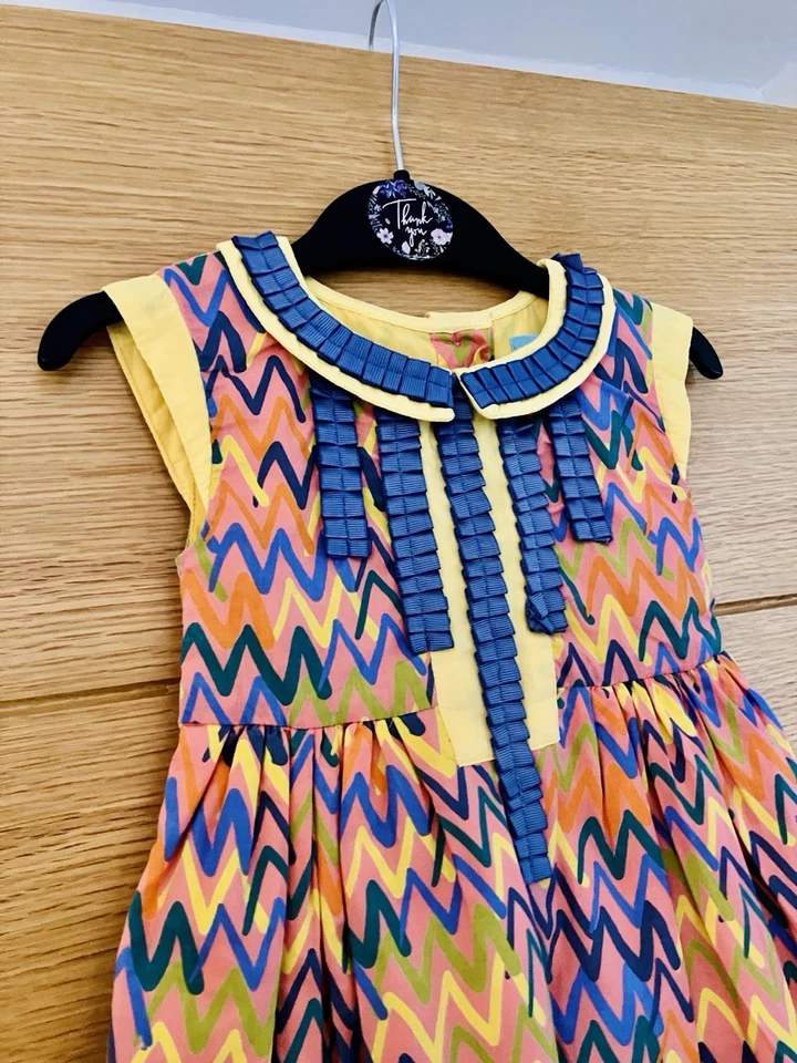 Bebé Niña 18-24 Meses Vestido Conjunto Verano Amarillo Azul Ropa Algodón Conjunto Forrado Foto 3 de 4