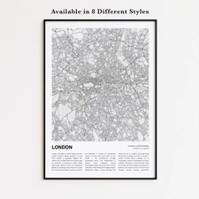 London City Map Print, England Travel Poster, Modern Map, Wall Decor Art