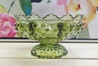VTG Green Fenton Hobnail Multi-Hole Glass Candle Holder Candle Bowl 6.5"