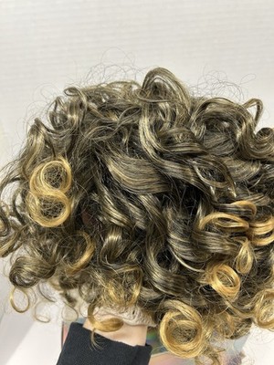 OnePart Human Hair Curly Clip-In Wig Free-Part Capless Dark Brown/Golden Blond