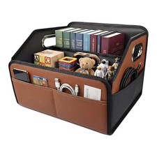 Car Organizer - 2025 Upgraded Leather Car Storage Organizer Brown and Black