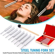 Tuning Fork Set of 8 Aluminum Forks With Wood Storage Box For Sound Healing Yoga