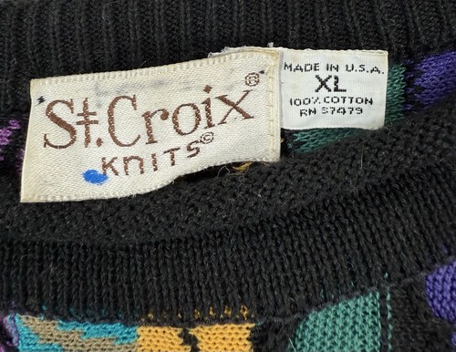 Vintage St Croix 3D Knit Sweater Mens Sz XL Biggie Coogi Cosby Style Multicolor - Picture 5 of 8
